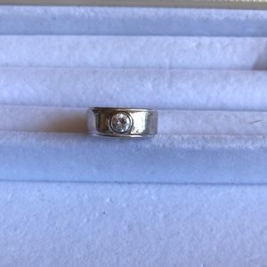 RLL silver wide band ring with glass stone. Size 8